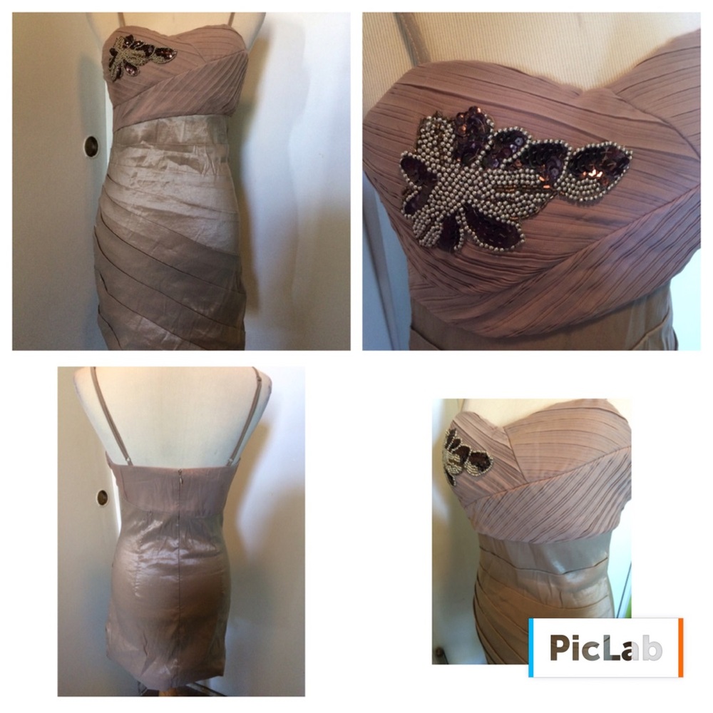 Katia sequined/beaded sleeveless taupe Med dress New With Tags Polyester blend